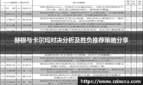 赫根与卡尔玛对决分析及胜负推荐策略分享